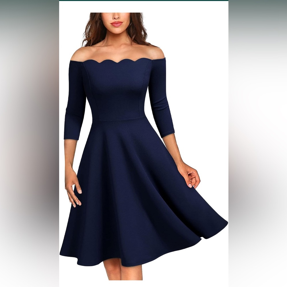 MISSMAY Women's Vintage Cocktail Party Half Sleeve Boat Neck Swing Dress